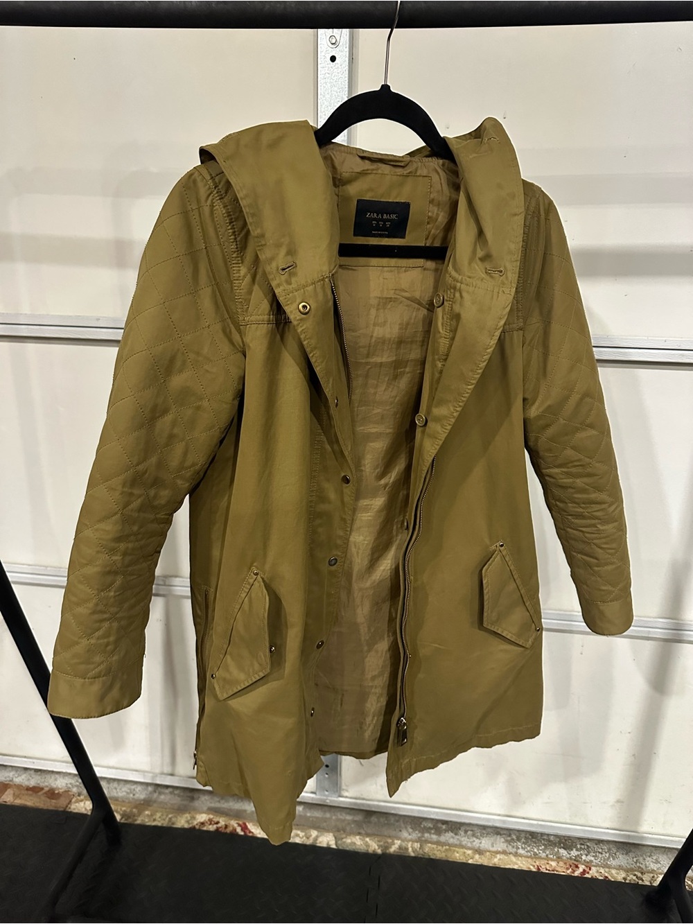 Zara Olive Hooded Quilted Jacket